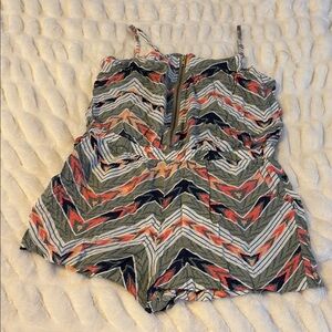 Charlotte Russe Pink and Green Chevron Romper C3